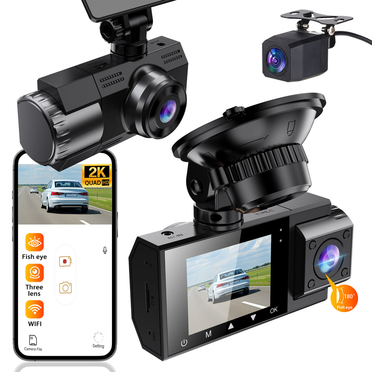 Dash X X11 Ultra 2K Front + 1080P Rear + 1080P Cabin Triple Lens Dashcam | 180° Fisheye Cabin | Night Vision | WiFi App | G-Sensor | Loop Recording | 24H Parking Monitor | 256 GB Support